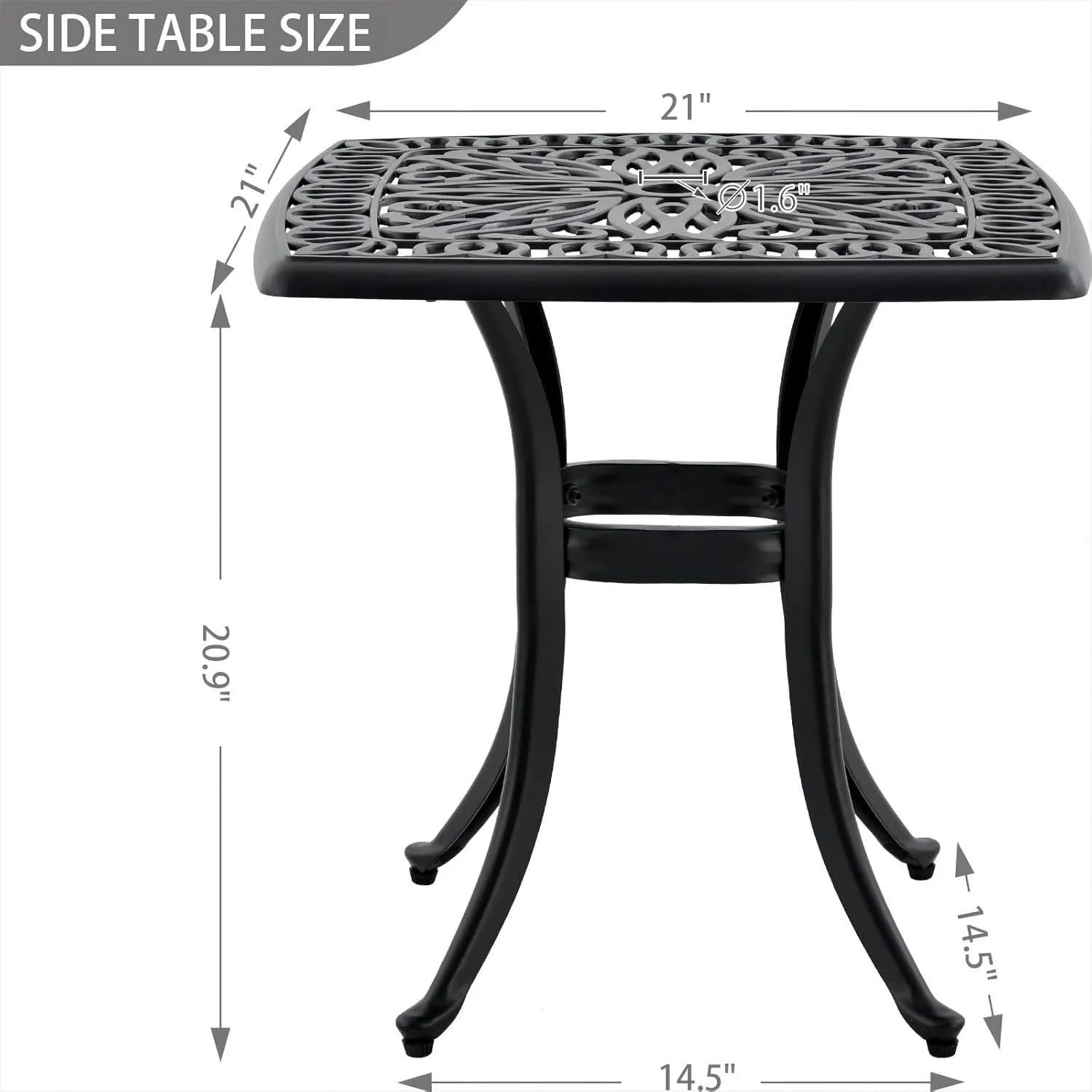 Outdoor 21" Cast Aluminum Square Side Table End Table for Patio, Backyard, Pool, Indoor Companion, Easy Maintenance and Weather Resistant, Black