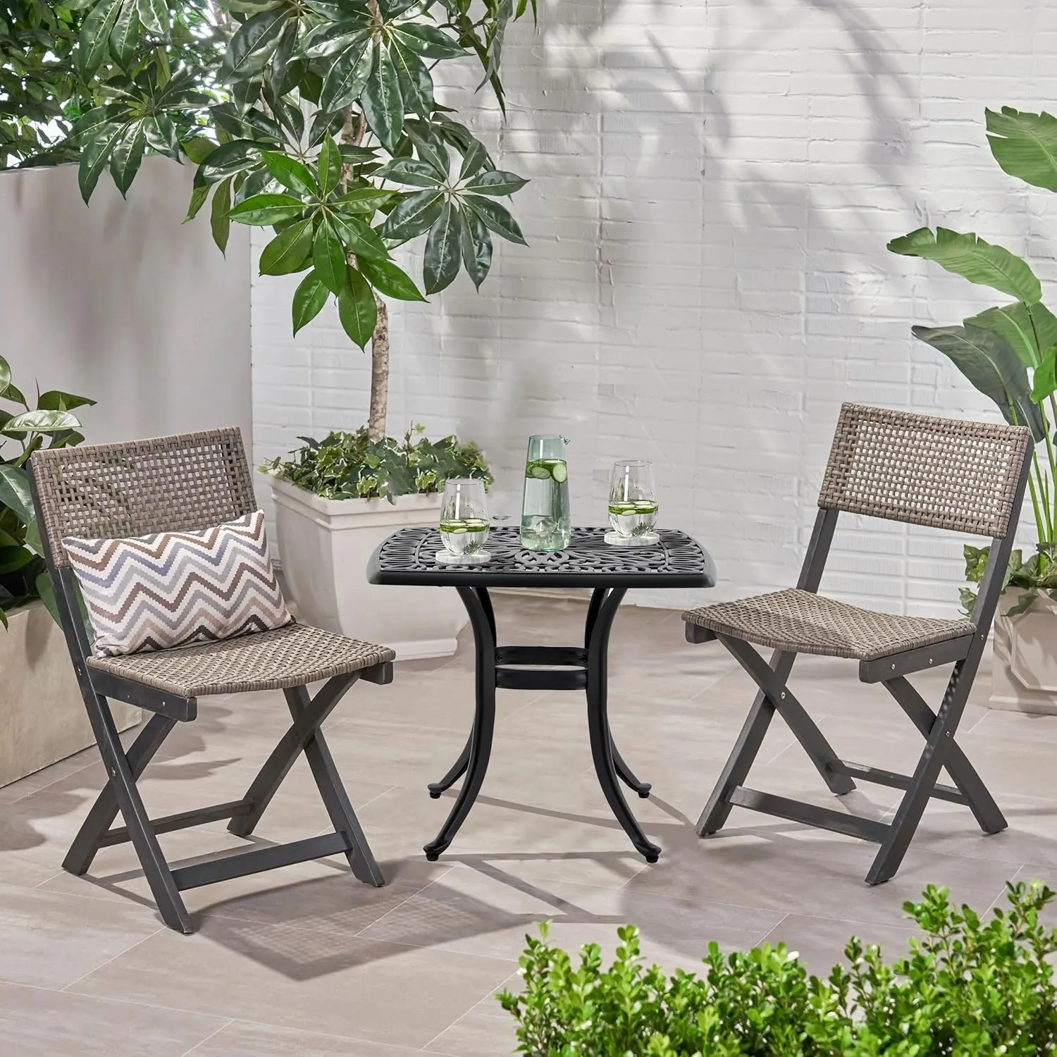 Outdoor 21" Cast Aluminum Square Side Table Set of 2 End Table for Patio, Backyard, Pool, Indoor Companion, Easy Maintenance and Weather Resistant, Black