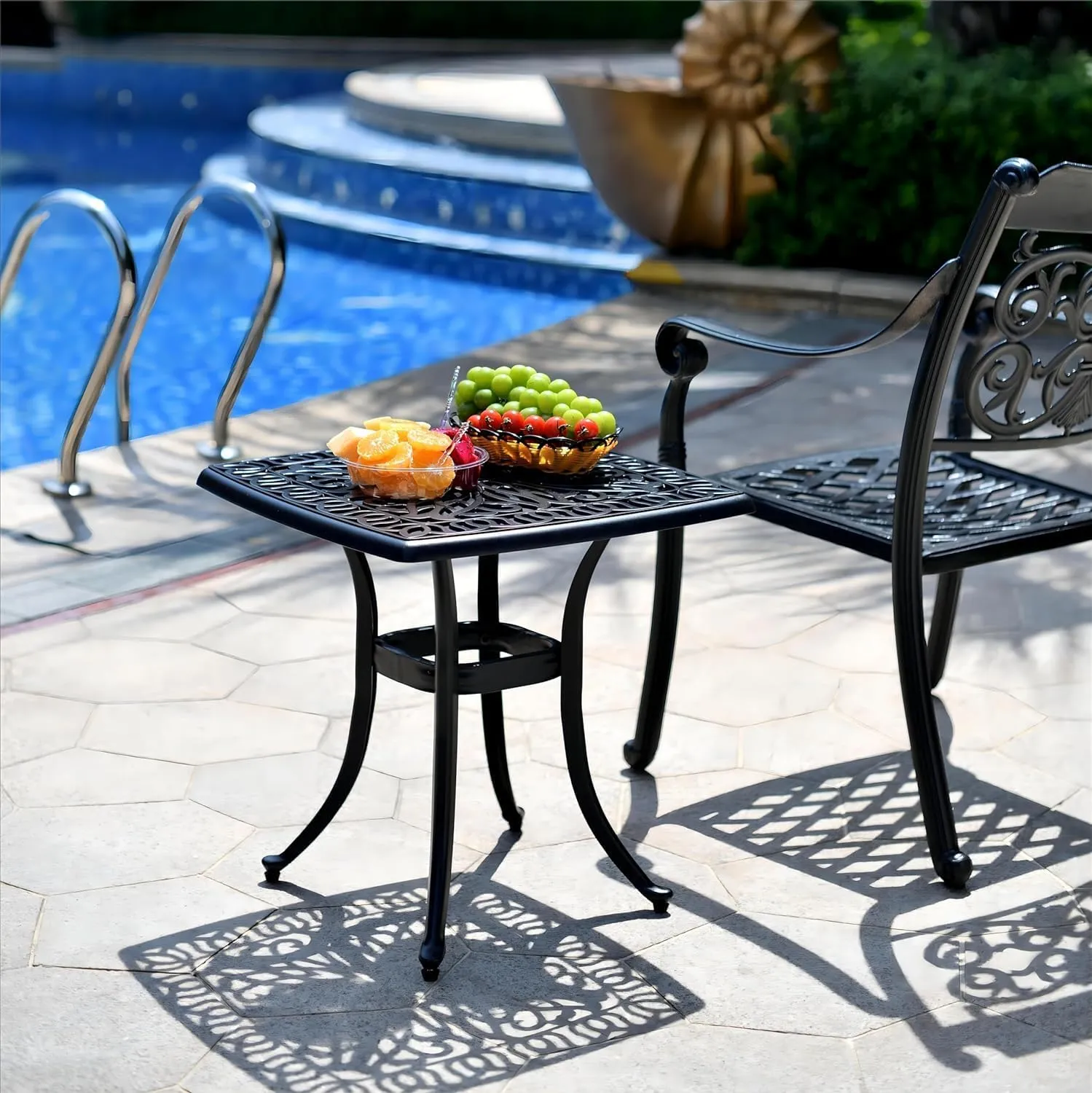 Outdoor 21" Cast Aluminum Square Side Table Set of 2 End Table for Patio, Backyard, Pool, Indoor Companion, Easy Maintenance and Weather Resistant, Black