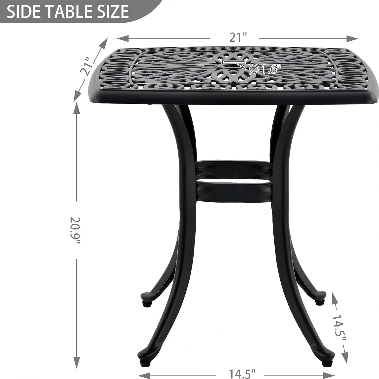 Outdoor 21" Cast Aluminum Square Side Table Set of 2 End Table for Patio, Backyard, Pool, Indoor Companion, Easy Maintenance and Weather Resistant, Black