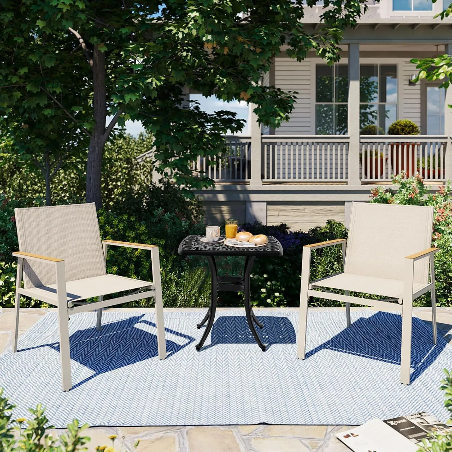 Outdoor 21" Cast Aluminum Square Side Table Set of 2 End Table for Patio, Backyard, Pool, Indoor Companion, Easy Maintenance and Weather Resistant, Black