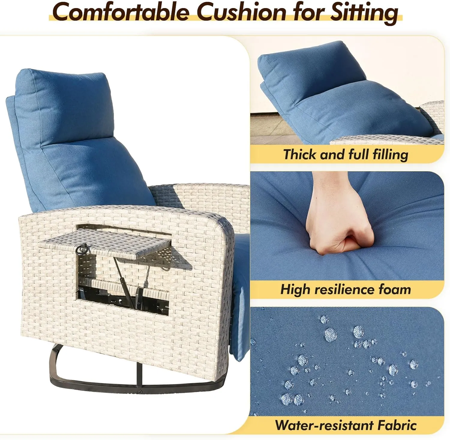 Outdoor 360° Swivel Rattan Recliner Chair Patio Wicker Chaise Lounge Chair 350 lbs with Adjustable Backrest & Footrest & Side Table