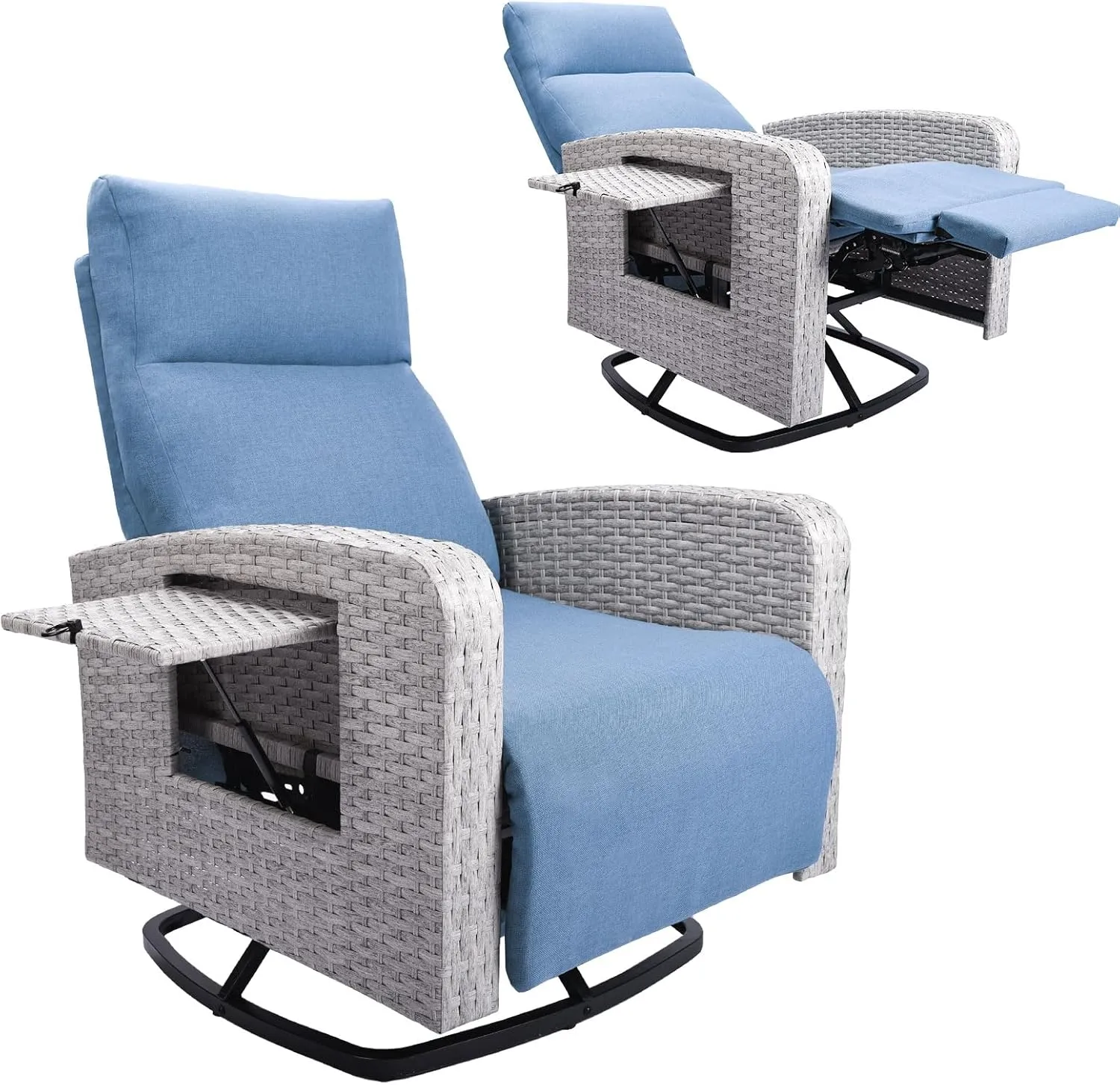 Outdoor 360° Swivel Rattan Recliner Chair Patio Wicker Chaise Lounge Chair 350 lbs with Adjustable Backrest & Footrest & Side Table