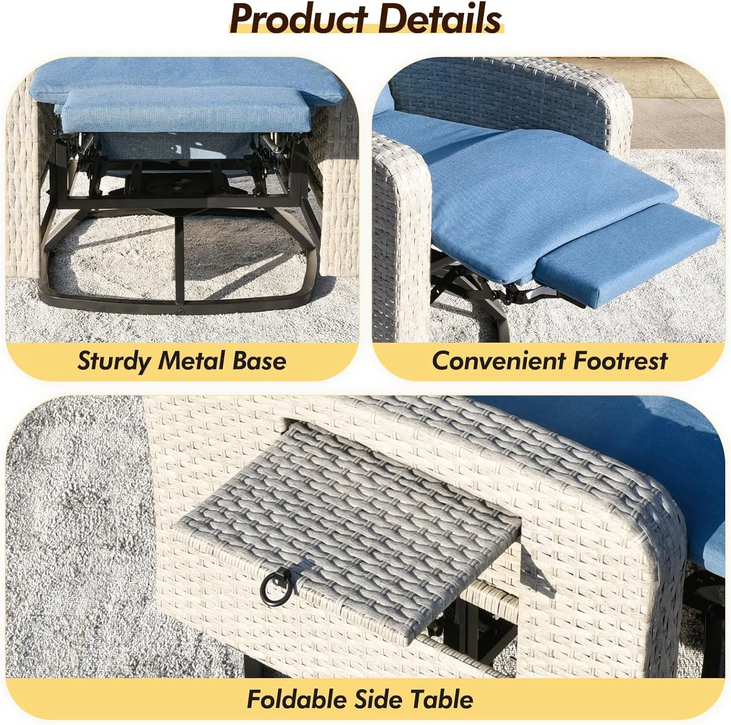 Outdoor 360° Swivel Rattan Recliner Chair Patio Wicker Chaise Lounge Chair 350 lbs with Adjustable Backrest & Footrest & Side Table