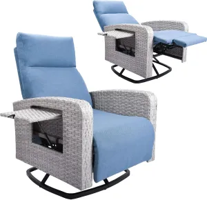 Outdoor 360° Swivel Rattan Recliner Chair Patio Wicker Chaise Lounge Chair 350 lbs with Adjustable Backrest & Footrest & Side Table