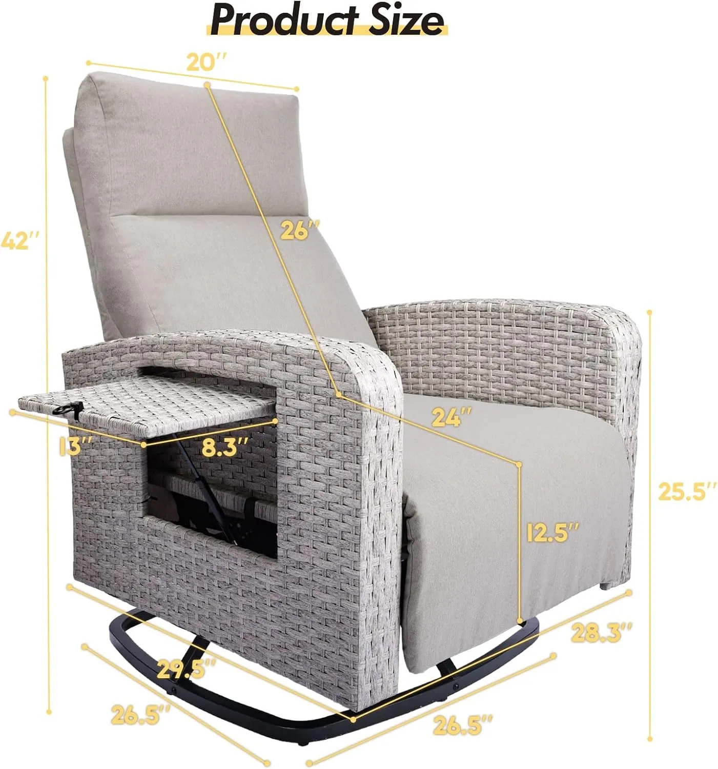 Outdoor 360° Swivel Rattan Recliner Chair Set of 2 Patio Wicker Chaise Lounge Chair 350 lbs with Adjustable Backrest & Footrest & Side Table