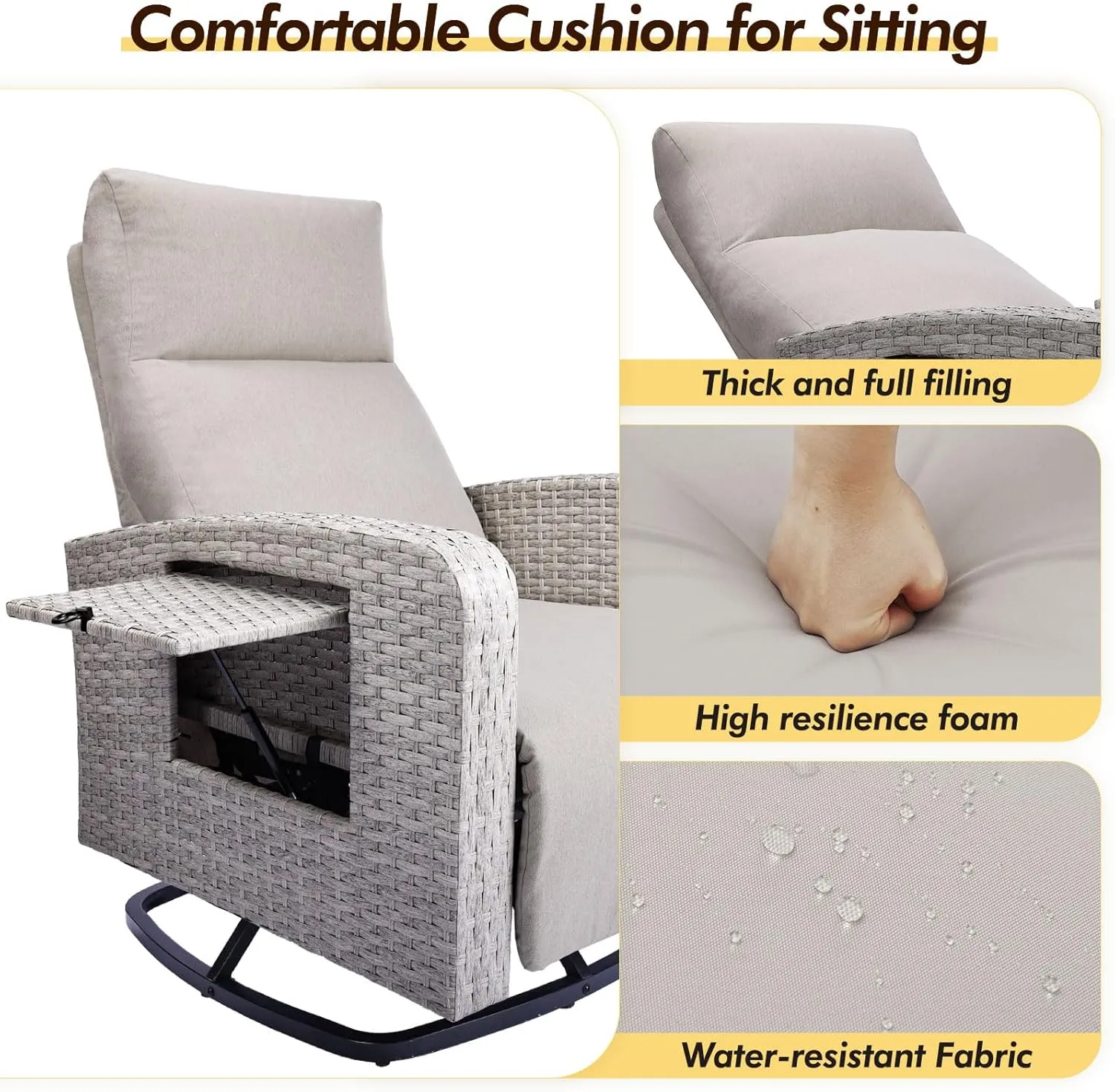 Outdoor 360° Swivel Rattan Recliner Chair Set of 2 Patio Wicker Chaise Lounge Chair 350 lbs with Adjustable Backrest & Footrest & Side Table