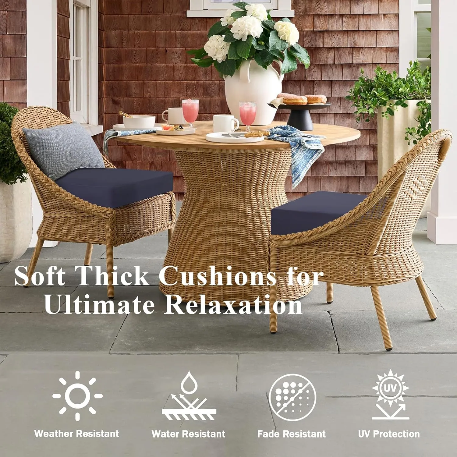 Outdoor Chair Cushions Set of 2, Waterproof Memory Foam Patio Seat Cushions with Ties for Garden Sofa & Dining Furniture, 3-Year Color Fastness, 18x18x3 Inch, Grey