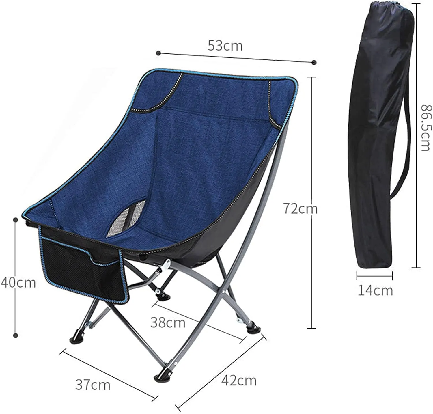 Outdoor Chair Folding Camping Chair Portable Folding Chair With Mesh Side Pocket Backrest Stool Camping Backpacking Chair For Fishing Beach Travel Picnic Camping Chair Foldable Chair ( Color : Blue )