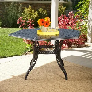 Outdoor Dining Table with Umbrella Hole, Classic Cast Aluminum Design, Black