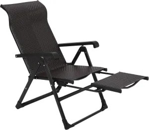 Outdoor Folding Rattan Lounge Chair, Patio Lounge Chair with Adjustable High Backrest & Reversible Out Footrest, Portable Recliners for Garden Balcony Poolside