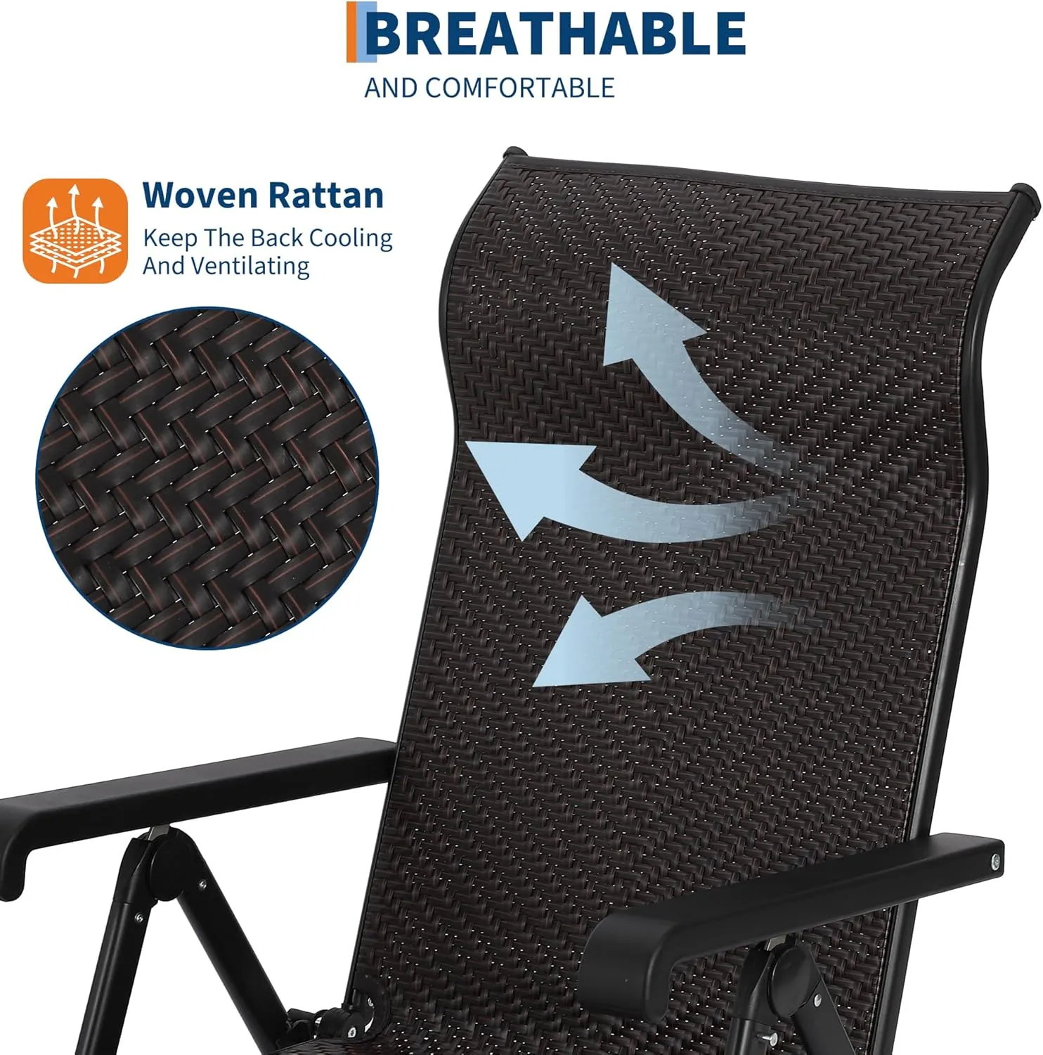 Outdoor Folding Rattan Lounge Chair, Patio Lounge Chair with Adjustable High Backrest & Reversible Out Footrest, Portable Recliners for Garden Balcony Poolside
