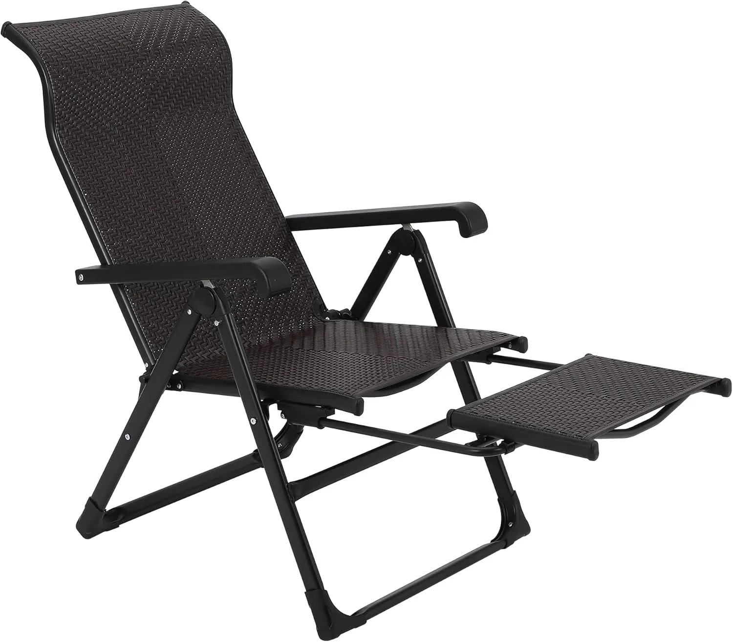 Outdoor Folding Rattan Lounge Chair, Patio Lounge Chair with Adjustable High Backrest & Reversible Out Footrest, Portable Recliners for Garden Balcony Poolside