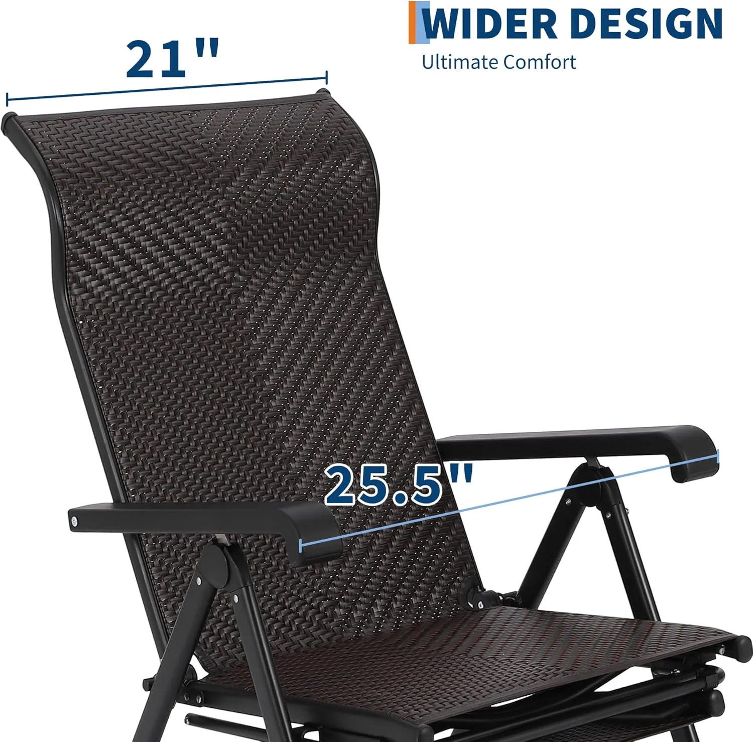Outdoor Folding Rattan Lounge Chair, Patio Lounge Chair with Adjustable High Backrest & Reversible Out Footrest, Portable Recliners for Garden Balcony Poolside