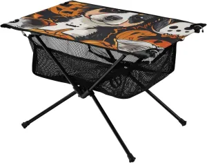 Outdoor Folding Table Halloween Puppy Compact Expandable Portable Picnic Table with Storage Bag for Dining Hiking Fishing