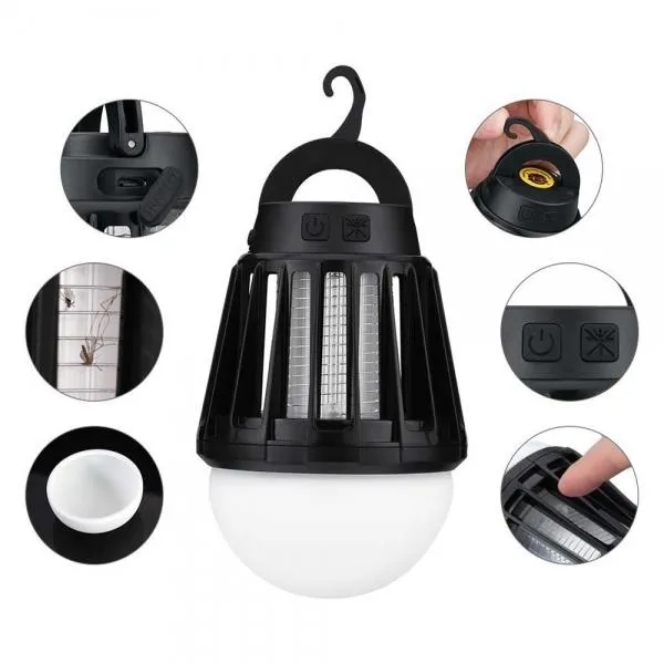 Outdoor Garden Mosquito Killer Light IPX6 Waterproof Night Lantern Black