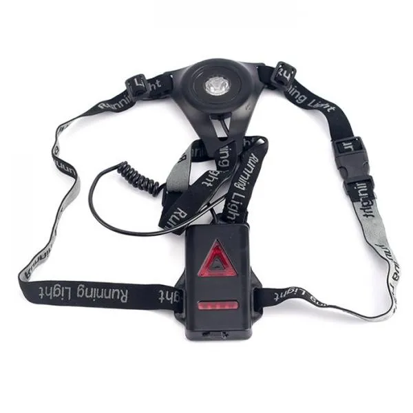 Outdoor LED Chest Light Night Running Warning Light with Removable Fixing Band USB Charge Black