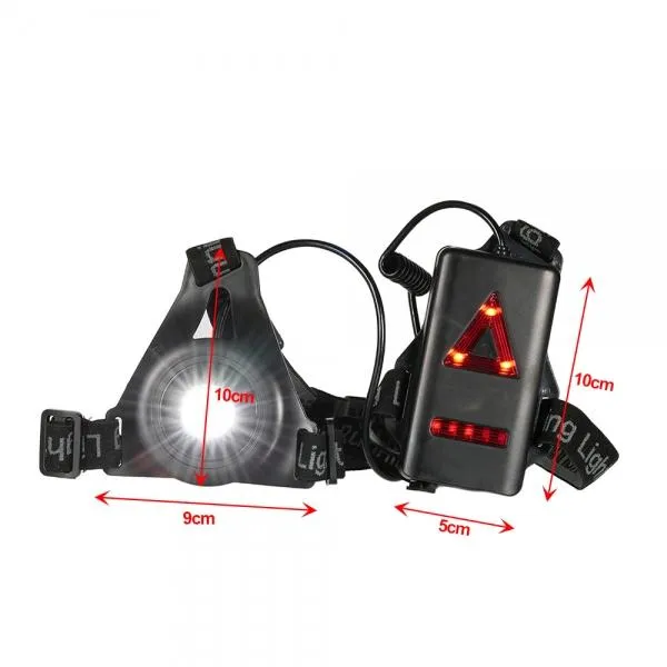 Outdoor LED Chest Light Night Running Warning Light with Removable Fixing Band USB Charge Black