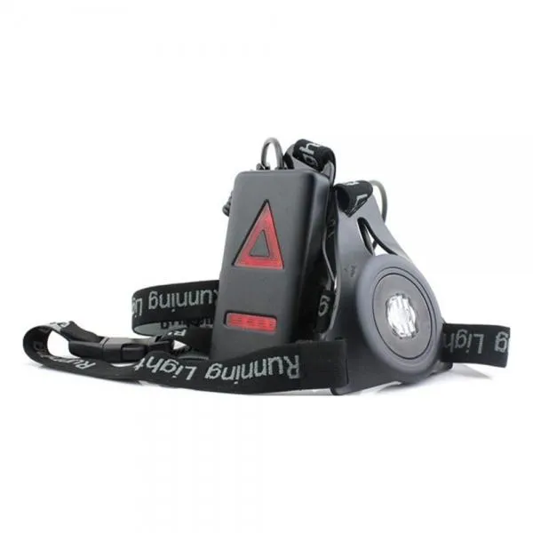 Outdoor LED Chest Light Night Running Warning Light with Removable Fixing Band USB Charge Black