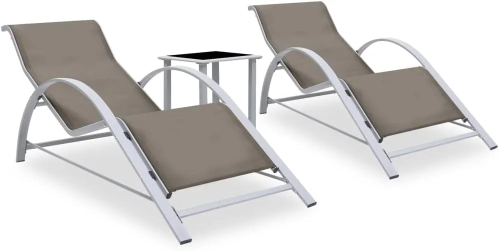 Outdoor Lounge Chairs,Tanning Chairs for Outside,Sun Loungers 2 pcs with Table Aluminum TaupeIdeal for Garden, Patio, Camping