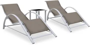 Outdoor Lounge Chairs,Tanning Chairs for Outside,Sun Loungers 2 pcs with Table Aluminum TaupeIdeal for Garden, Patio, Camping