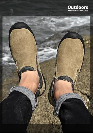 Outdoor Low-top Sports Hiking Shoes Men's Slip-on Lazy Shoes Large Size Workwear Casual Leather Shoes