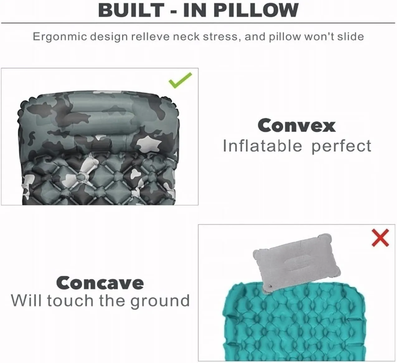 Outdoor Sleeping Pad Camping Inflatable Mattress with Pillows Travel Mat Folding Bed Ultralight Air Cushion Hiking Trekking (Color : No Pillow Camouflage, Size : /)