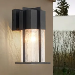 Outdoor Wall Light Fixtures with Crack-Like Glass Shade, Modern Outdoor Wall Sconce Exterior Light Fixture IP65 Waterproof, Front Porch Light Wall Mount for Garage, Patio, Front Door, Black