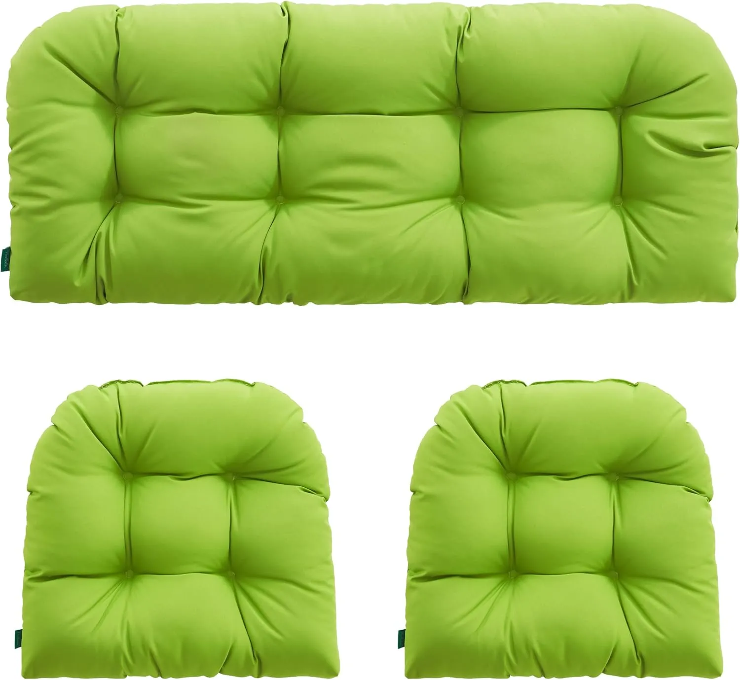 Outdoor/Indoor All Weather Tufted Wicker Chair Cushions of 3 Pieces, 1 Loveseat and 2 U-Shape Waterproof Cushions for Patio Furniture,Wicker Loveseat,Bench-Lime Green