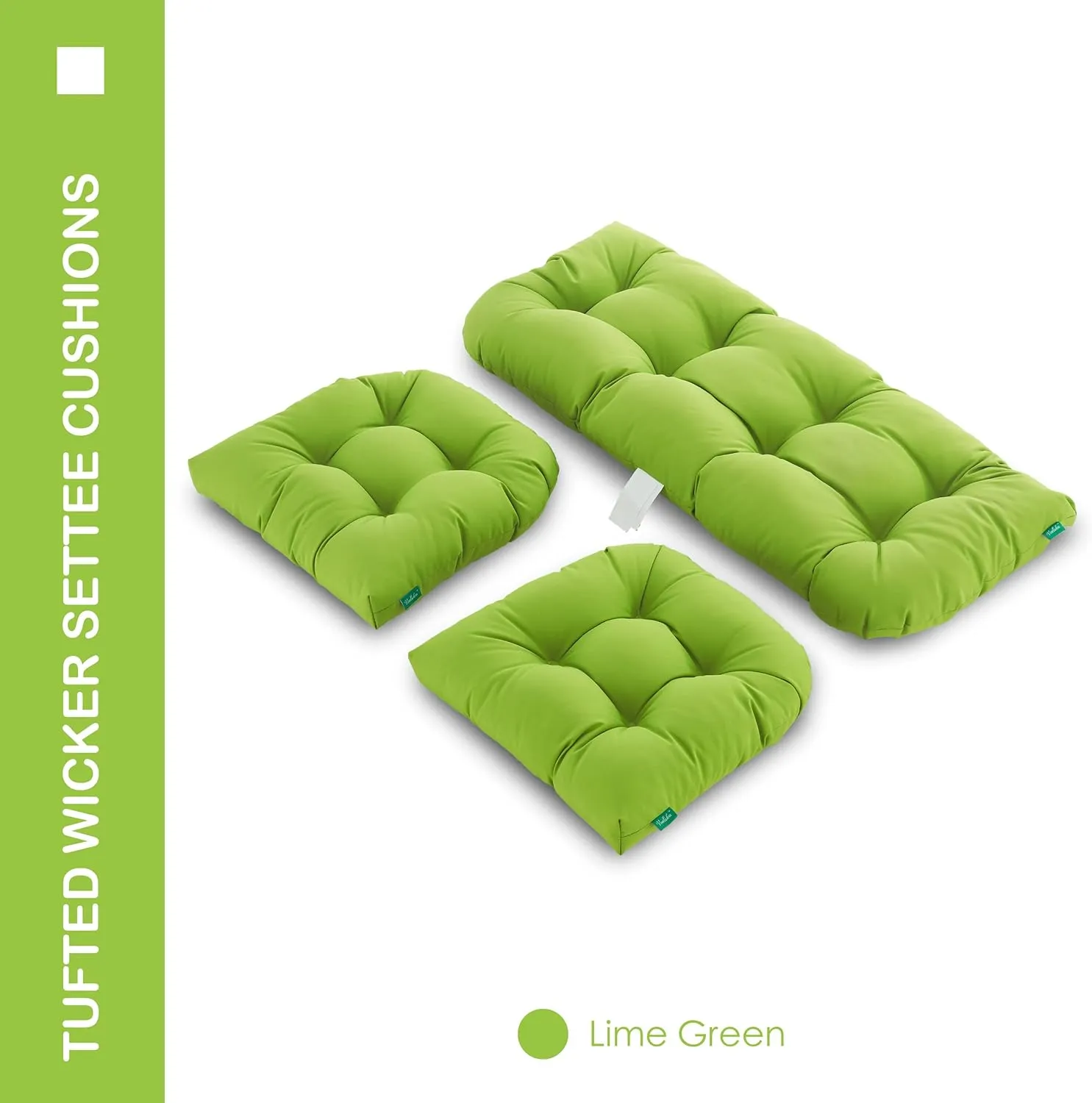 Outdoor/Indoor All Weather Tufted Wicker Chair Cushions of 3 Pieces, 1 Loveseat and 2 U-Shape Waterproof Cushions for Patio Furniture,Wicker Loveseat,Bench-Lime Green