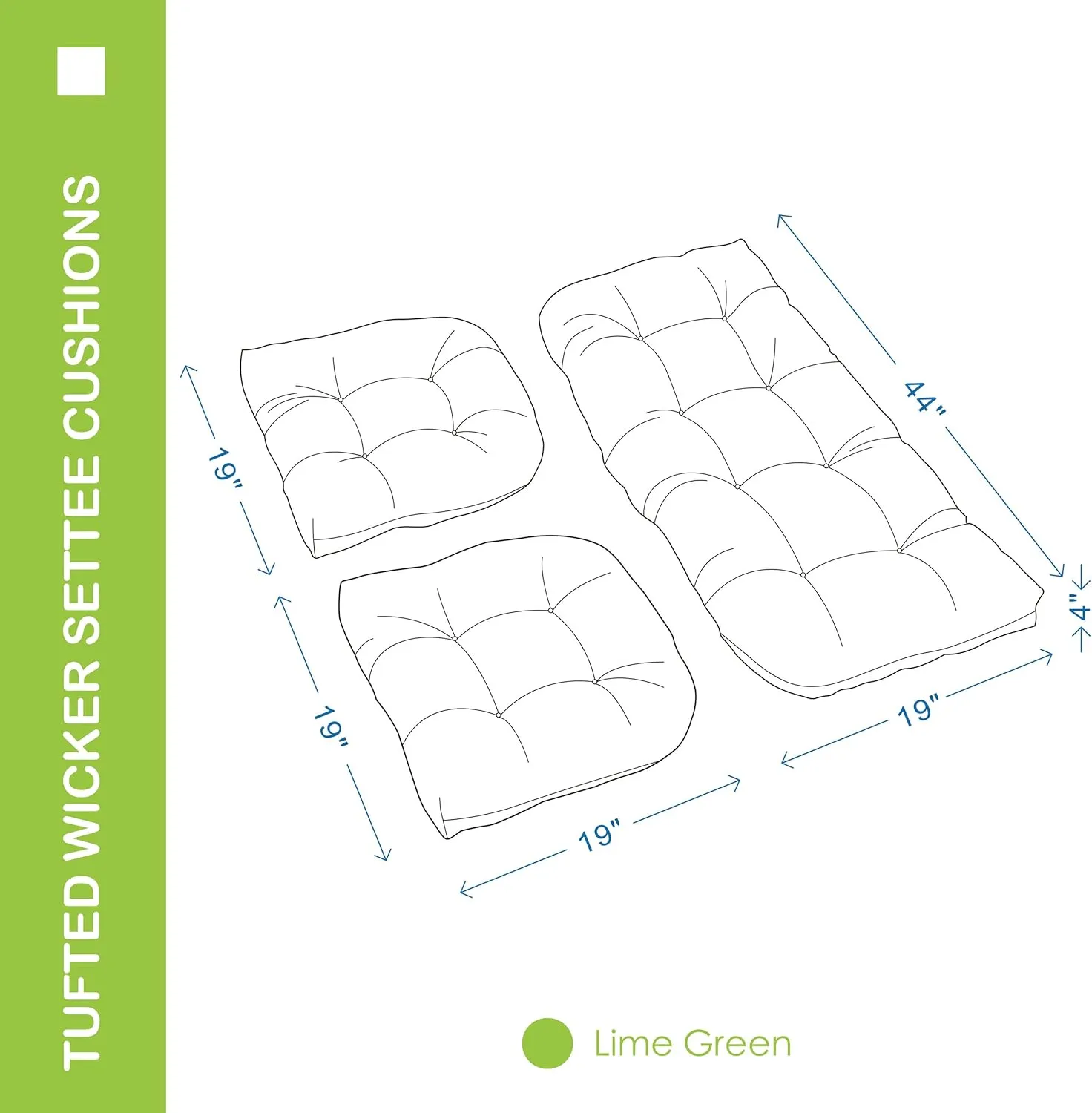 Outdoor/Indoor All Weather Tufted Wicker Chair Cushions of 3 Pieces, 1 Loveseat and 2 U-Shape Waterproof Cushions for Patio Furniture,Wicker Loveseat,Bench-Lime Green