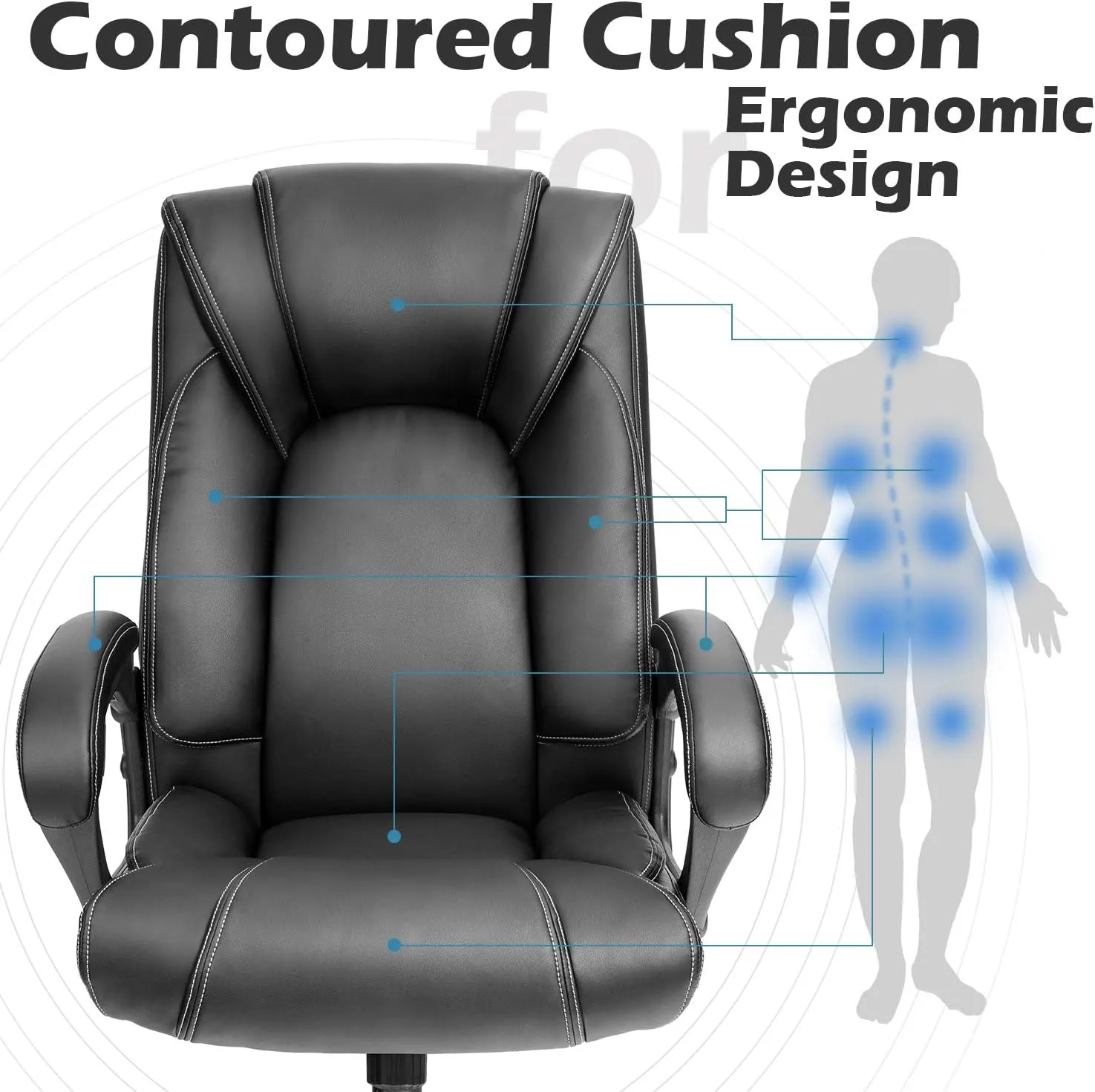 OUTFINE Office Chair Executive Office Chair Desk Chair Computer Chair with 5-Year hydrolysis-Resistant Leather Spring Cushion Ergonomic Support Tilting Function Upholstered in Bonded Leather Black