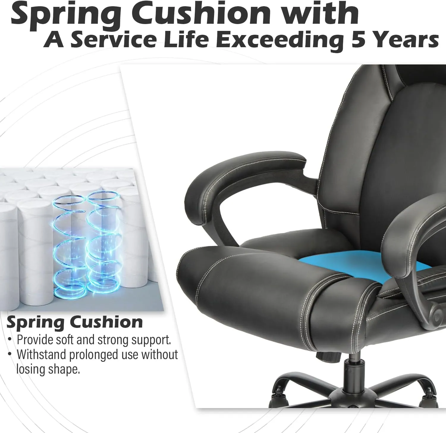 OUTFINE Office Chair Executive Office Chair Desk Chair Computer Chair with 5-Year hydrolysis-Resistant Leather Spring Cushion Ergonomic Support Tilting Function Upholstered in Bonded Leather Black