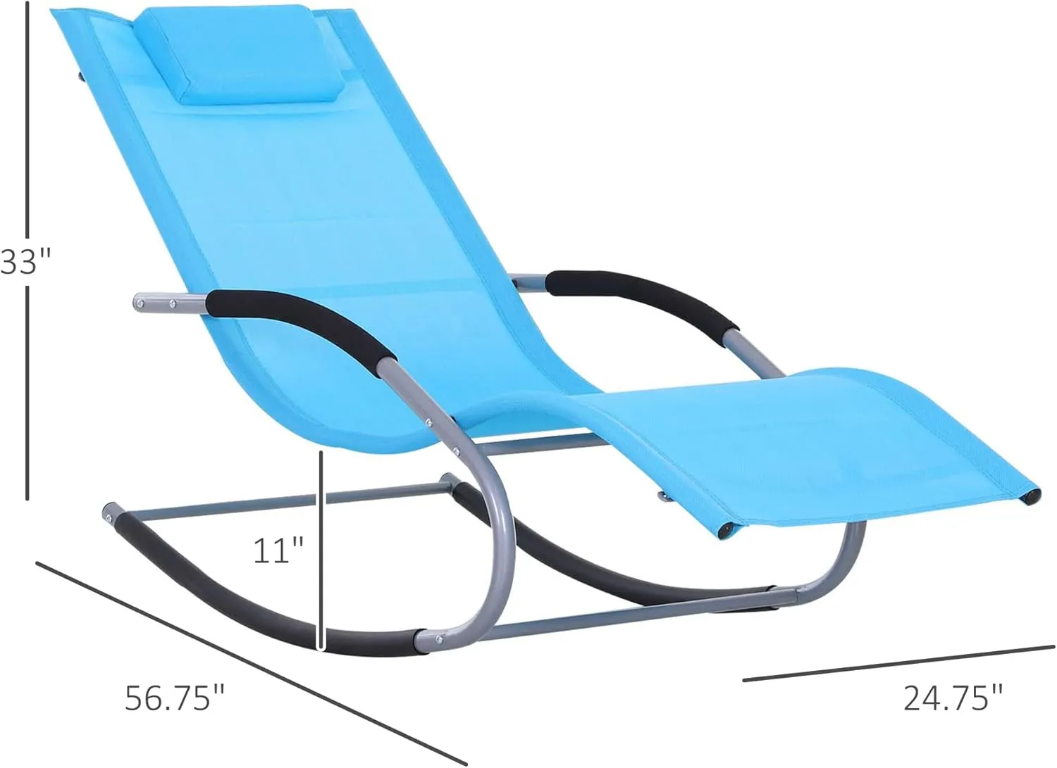 Outsunny Zero Gravity Rocking Chair Outdoor Chaise Lounge Chair Recliner Rocker with Detachable Pillow and Weather-Fighting Fabric for Patio, Deck, Pool, Light Blue