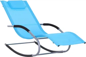 Outsunny Zero Gravity Rocking Chair Outdoor Chaise Lounge Chair Recliner Rocker with Detachable Pillow and Weather-Fighting Fabric for Patio, Deck, Pool, Light Blue