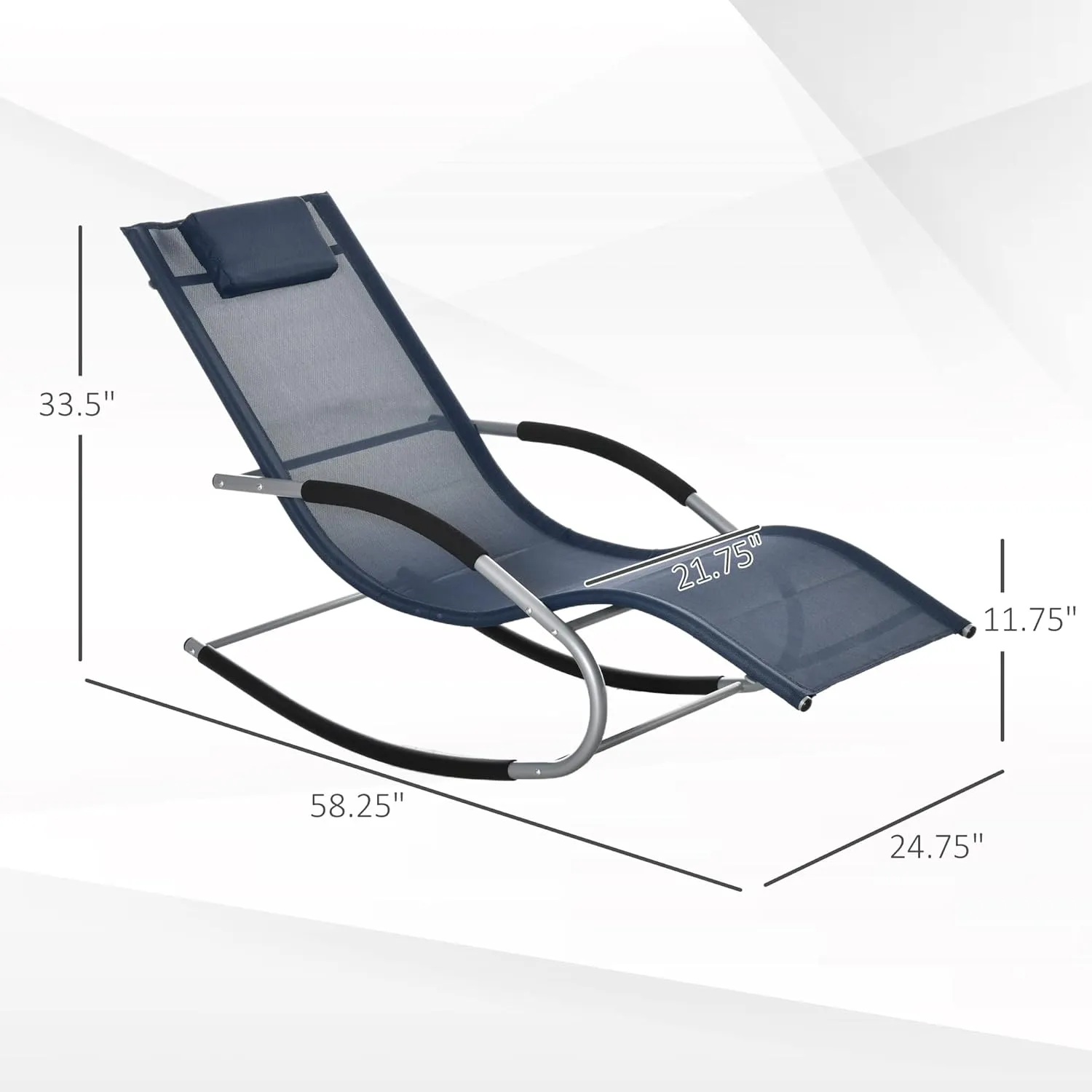 Outsunny Zero Gravity Rocking Chair Outdoor Chaise Lounge Chair Recliner Rocker with Detachable Pillow and Weather-Resistant Fabric for Patio, Deck, Pool, Navy Blue