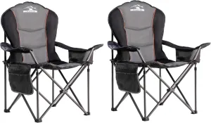 Oversized Camping Chairs with Cooler Bag & Cup Holder - Set of 2 Heavy-Duty 500lbs Folding Chairs (Steel Frame, Padded Seat, Black & Gray)