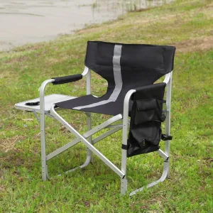 Oversized Padded Folding Outdoor Chair with Side Table and Storage Pockets, Lightweight and Durable Aluminum Frame, Comfortable Cloth Fabric for Camping, Picnics, Fishing, and Indoor Use