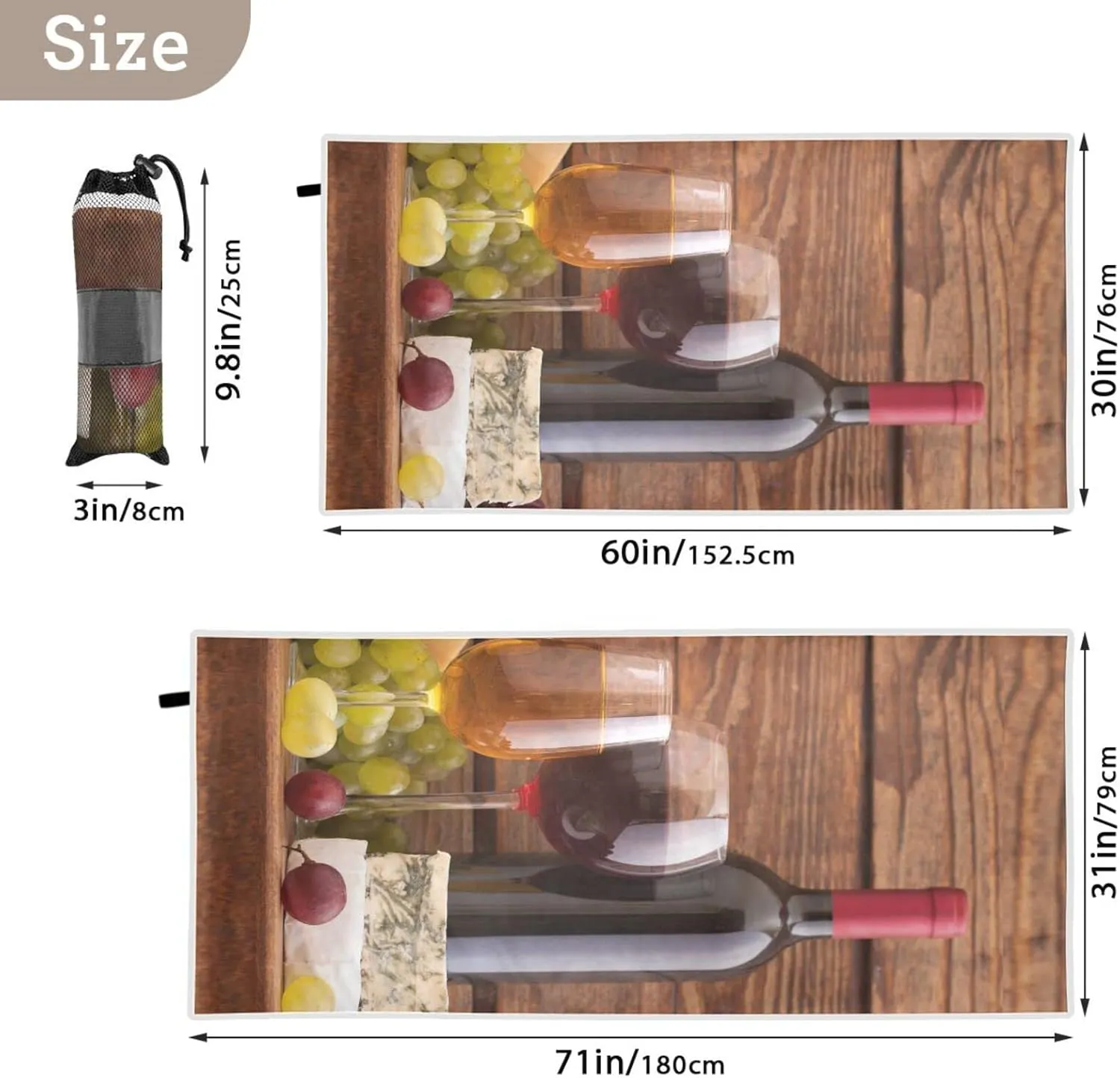 Oyihfvs Cheese, Grapes and Wine Bottles Wines on Wooden Table Retro Style Quick Drying Beach Towel, Foldable Yoga Towel, Soft Sport Towel, Sweat Absorbent Towel with Storage Mesh Bag 30 x 60 inch (S)