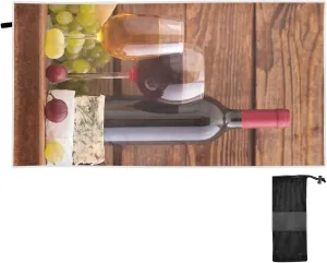 Oyihfvs Cheese, Grapes and Wine Bottles Wines on Wooden Table Retro Style Quick Drying Beach Towel, Foldable Yoga Towel, Soft Sport Towel, Sweat Absorbent Towel with Storage Mesh Bag 30 x 60 inch (S)