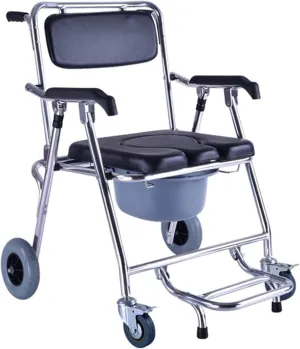 Padded Seat Transfer Bench, Commode Seat Folding Wheeled/Over Toilet Chair with Padded Seat and Back Wheelchair Moving Bath Chair with Brakes Bath Chair,Transfer Bench