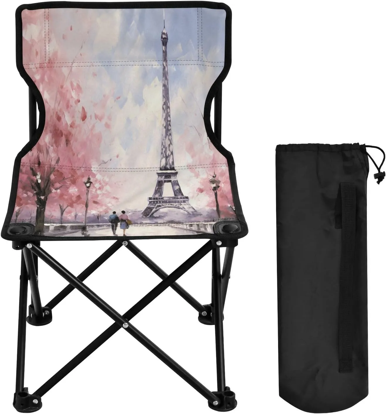 Paris Tower Portable Outdoor Folding Chair Anti-Slip Padded Oxford Cloth Stool Camping Chair Small for Beach Hiking Fishing Gardening Quad Camp Chair