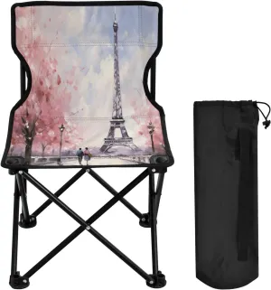 Paris Tower Portable Outdoor Folding Chair Anti-Slip Padded Oxford Cloth Stool Camping Chair Small for Beach Hiking Fishing Gardening Quad Camp Chair