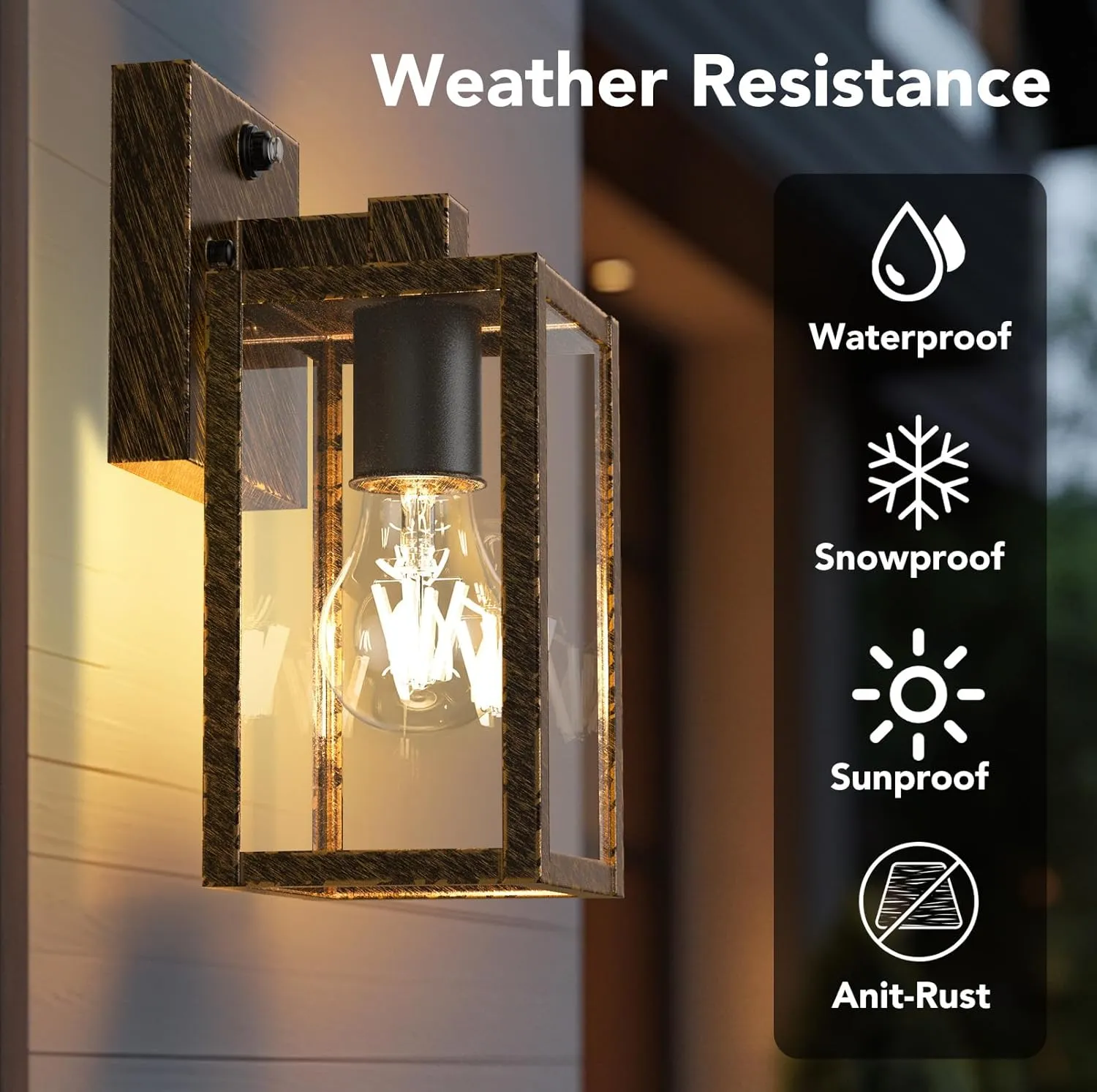 PARTPHONER Dusk to Dawn Outdoor Light Fixtures, 2-Pack Sensor Porch Lights, Waterproof Exterior Wall Sconce Lighting Lamp, Waterproof Wall Lantern for House, Doorway, Garage (Black Brush Gold)