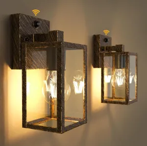 PARTPHONER Dusk to Dawn Outdoor Light Fixtures, 2-Pack Sensor Porch Lights, Waterproof Exterior Wall Sconce Lighting Lamp, Waterproof Wall Lantern for House, Doorway, Garage (Black Brush Gold)