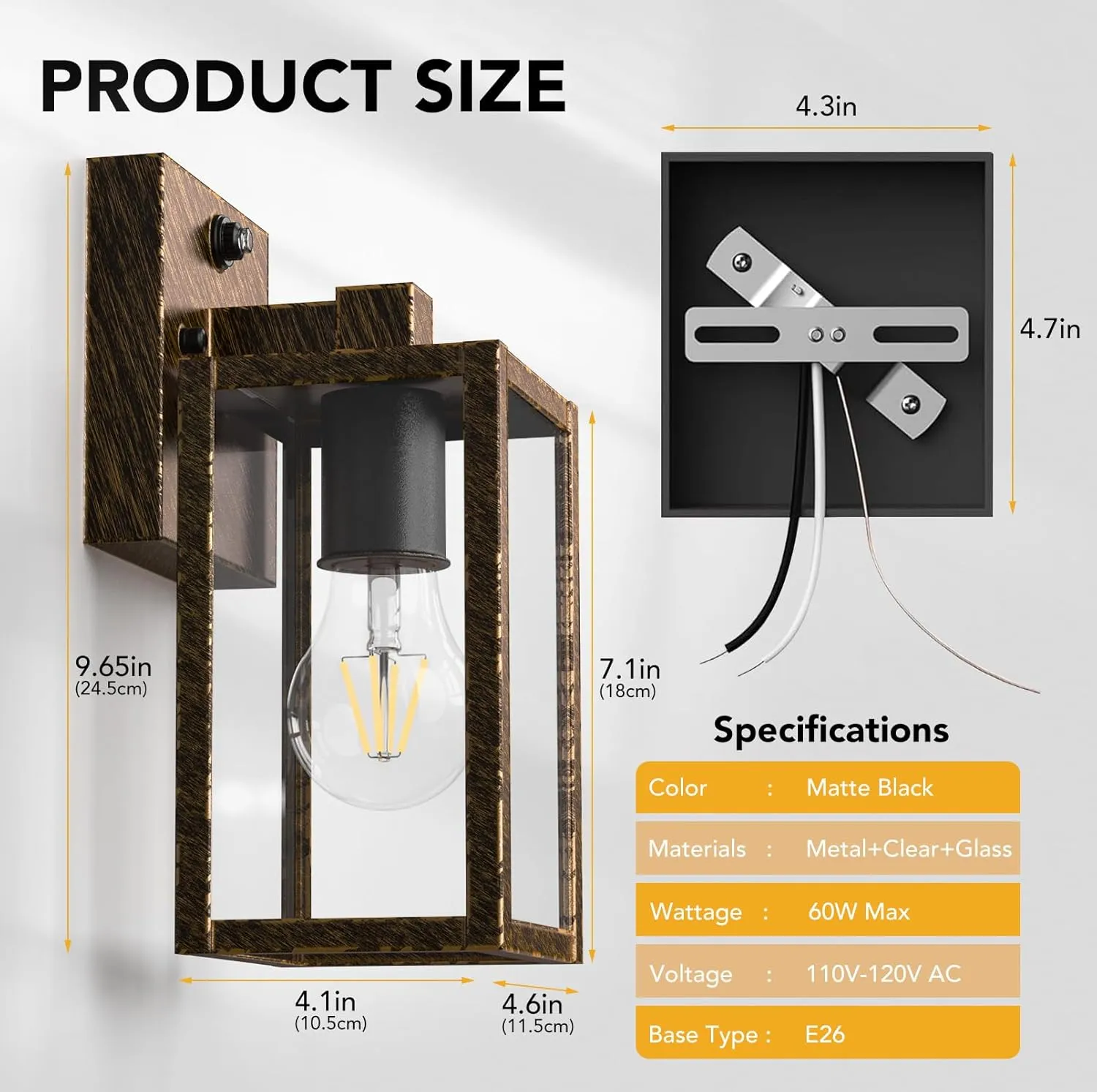 PARTPHONER Dusk to Dawn Outdoor Light Fixtures, 2-Pack Sensor Porch Lights, Waterproof Exterior Wall Sconce Lighting Lamp, Waterproof Wall Lantern for House, Doorway, Garage (Black Brush Gold)
