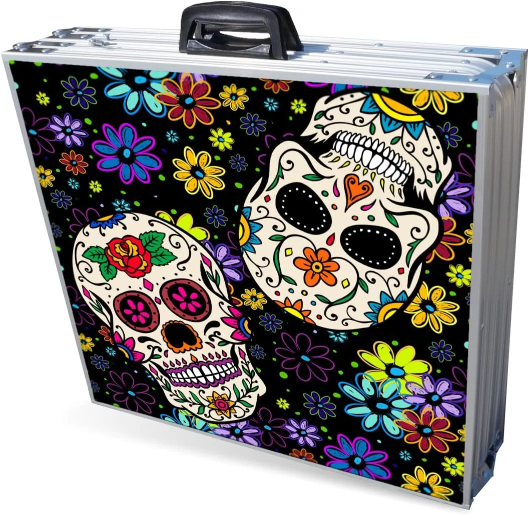 PARTYPONG 8-Foot Folding Beer Pong Table w/Cup Holes - Dia de Los Muertos Edition