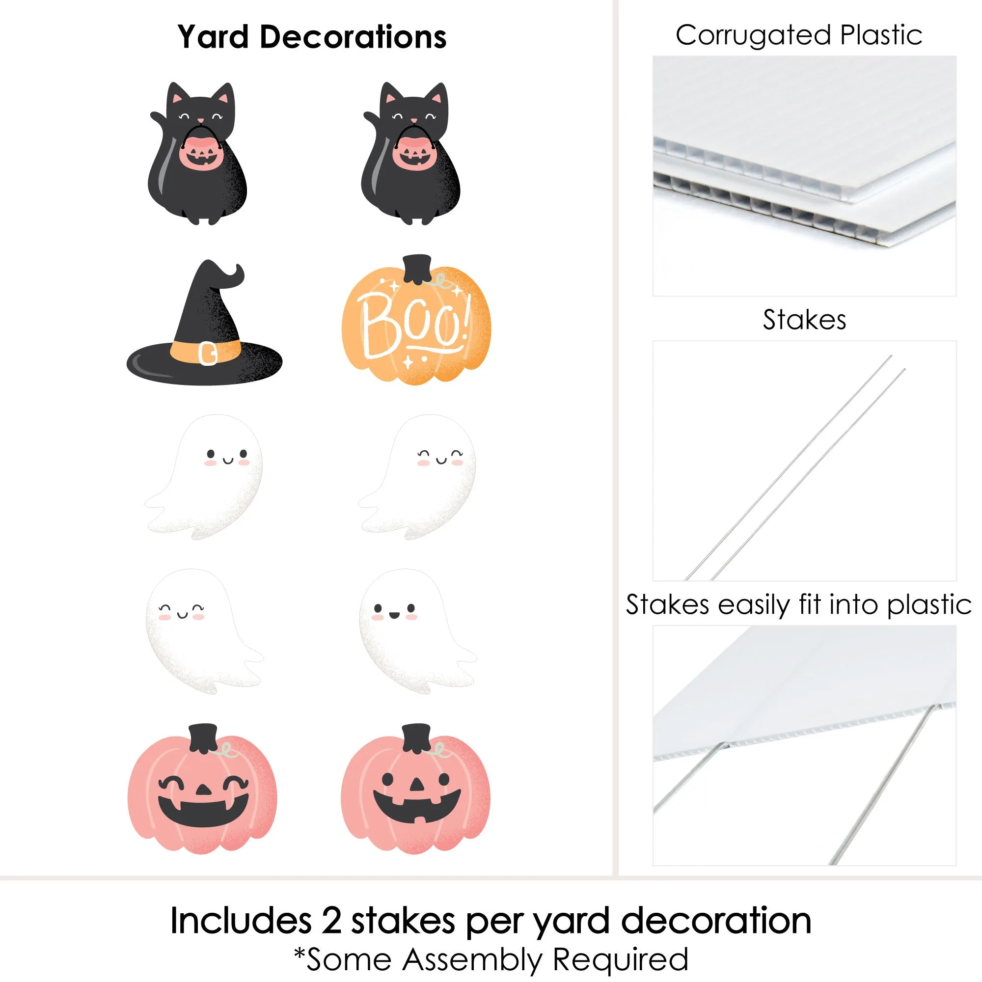 Pastel Halloween - Ghost, Pumpkin, Cat and Hat Lawn Decorations - Outdoor Pink Pumpkin Party Yard Decorations - 10 Piece