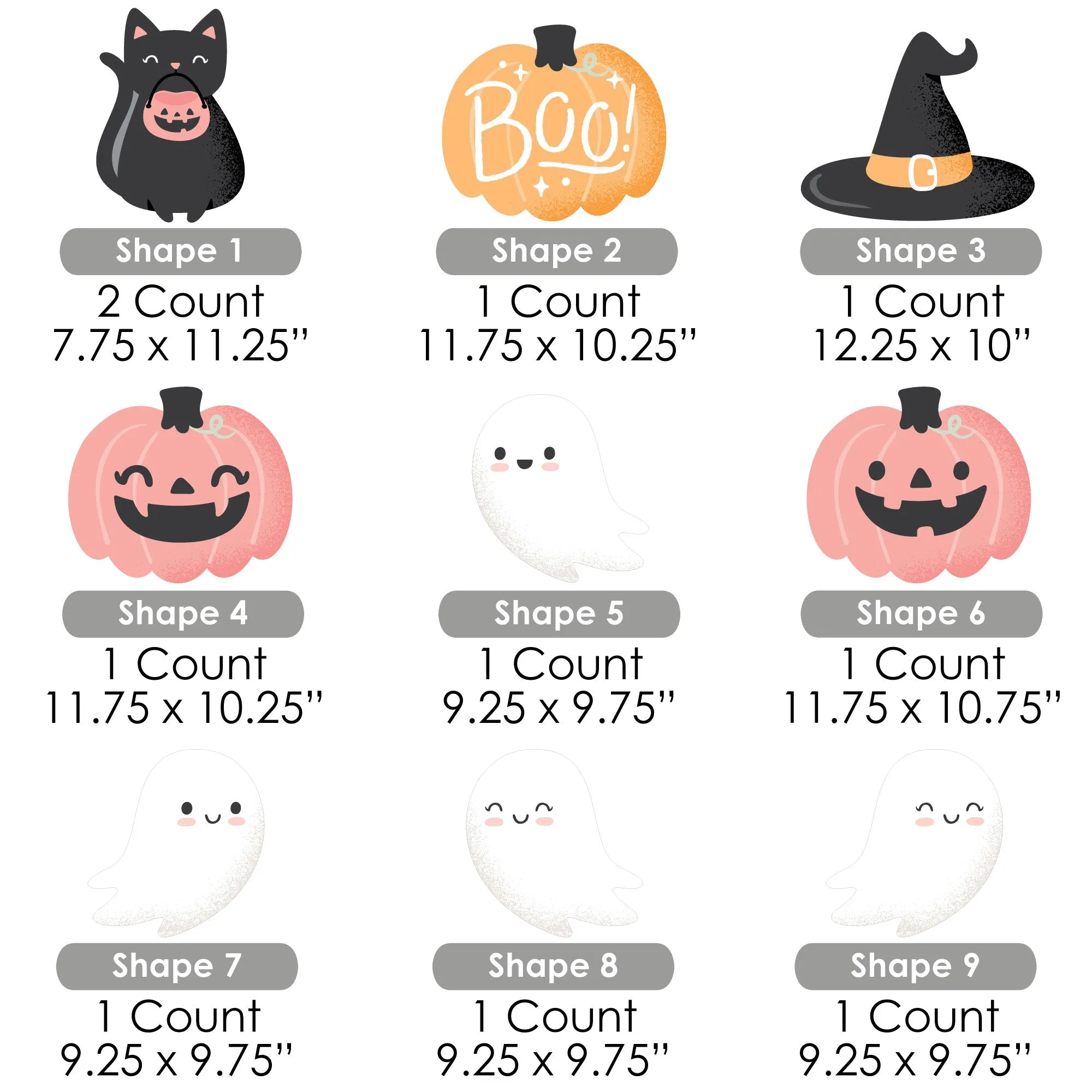Pastel Halloween - Ghost, Pumpkin, Cat and Hat Lawn Decorations - Outdoor Pink Pumpkin Party Yard Decorations - 10 Piece