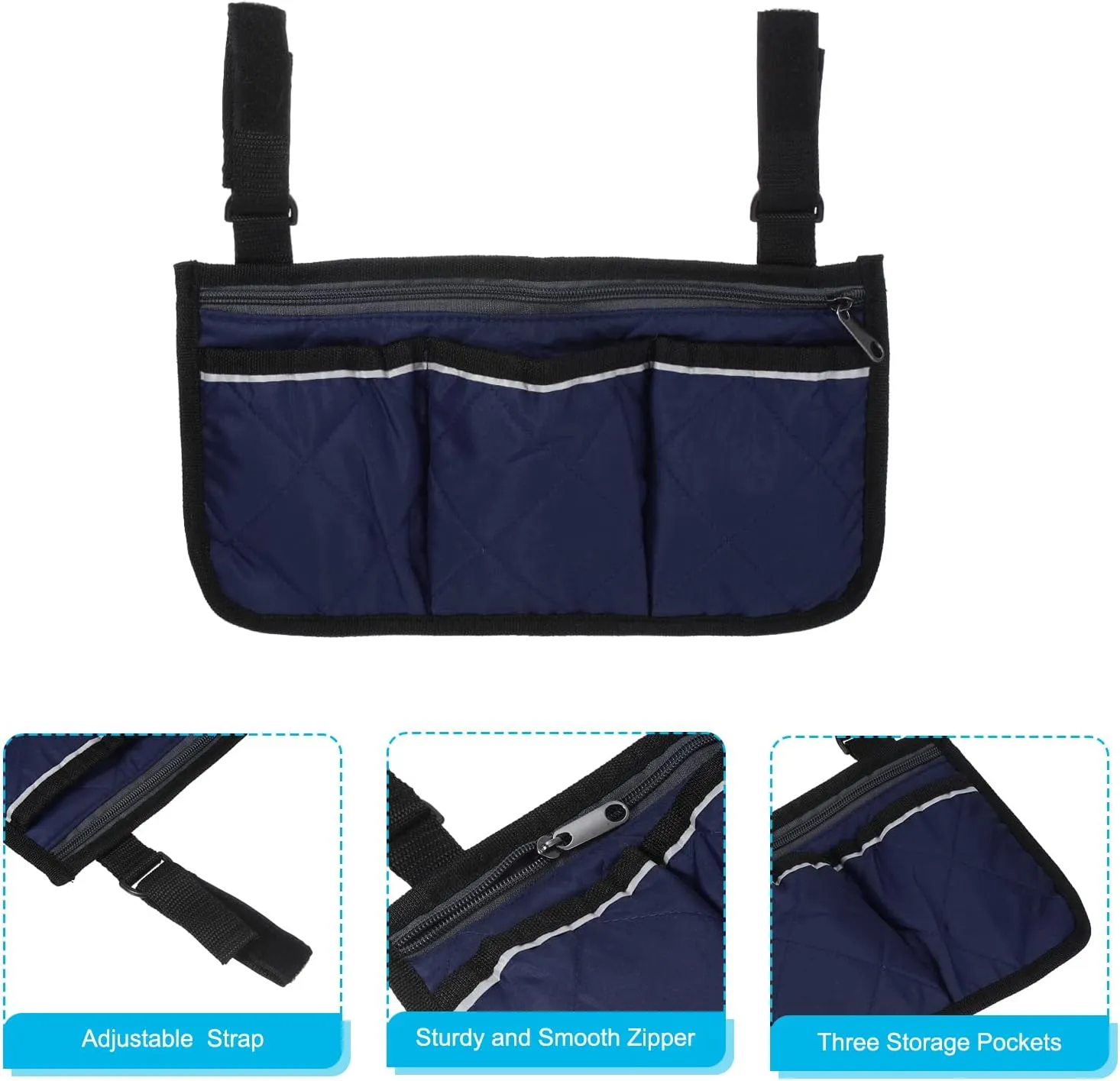 PATIKIL Beach Chair Armrest Bag, Waterproof Beach Chair Hanging Storage Pouch Arm Rest Magazine Snack Bag with 4 Pockets for Camping Outdoors